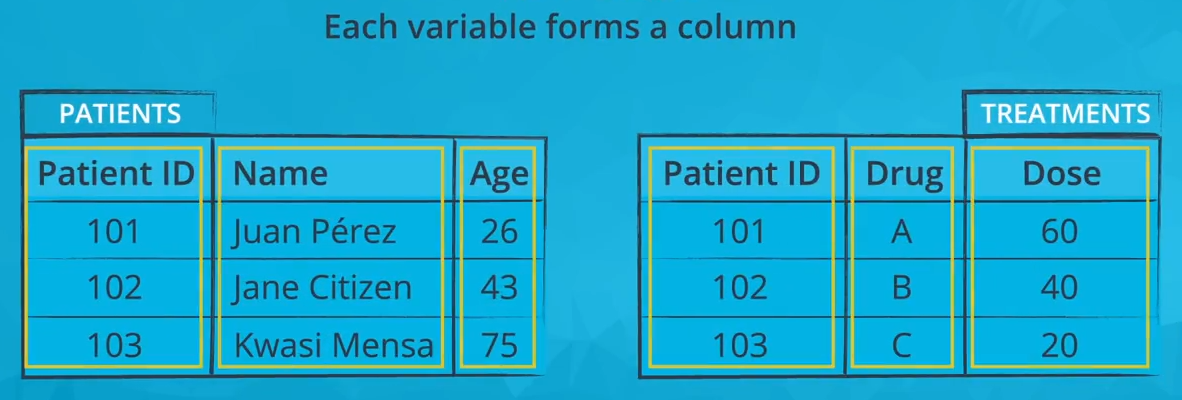 *Each variable in a tidy dataset must have its own column*